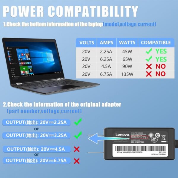 65W Round Tip Charger for Lenovo  Laptop for Lenovo Ideapad - Image 2