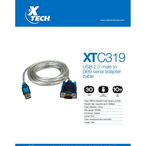 8113 XTECH XTC-319 USB A MALE 2.0 TO DB9 CONVERTER CABLE - Image 2