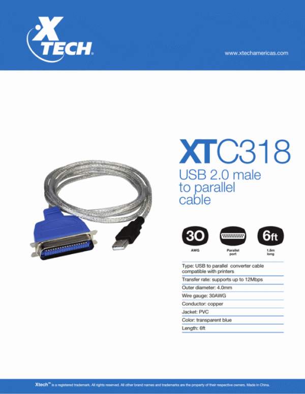 8008 XTECH USB - A 36 XTC-318  CABLE USB TO PARALLEL - Image 2