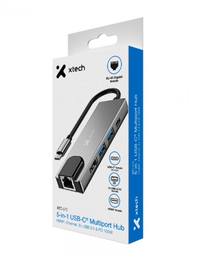 5994 XTECH XTC-572 - 5-IN-1- USB C MULTIPORT HUB