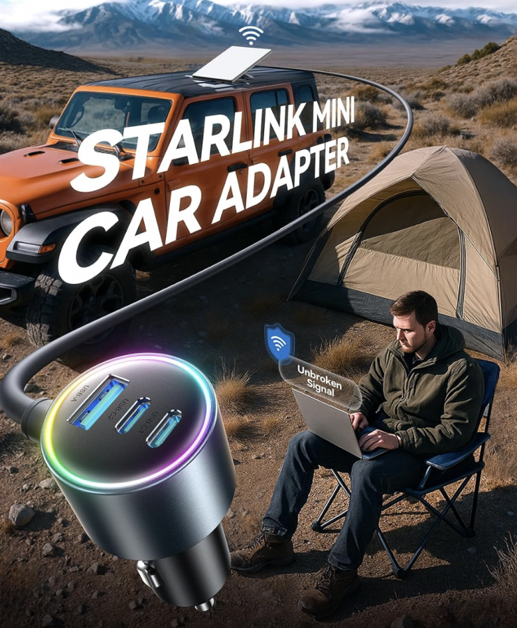 6038 STARLINK MINI CAR ADAPTER WITH 10FT CABLE PD DUAL 45W+USB 30W, 12V-24V - Image 2